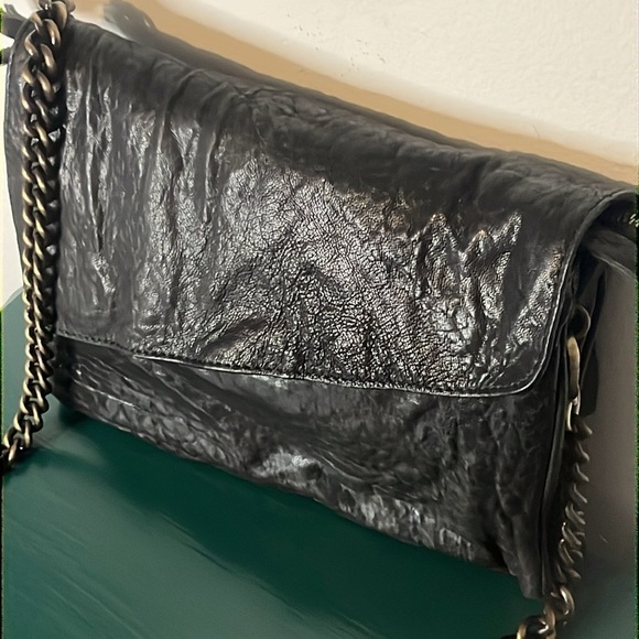 Maxon Collection Genuine Leather Black Crossbody Bag with Detachable Chain Strap - Picture 2 of 16
